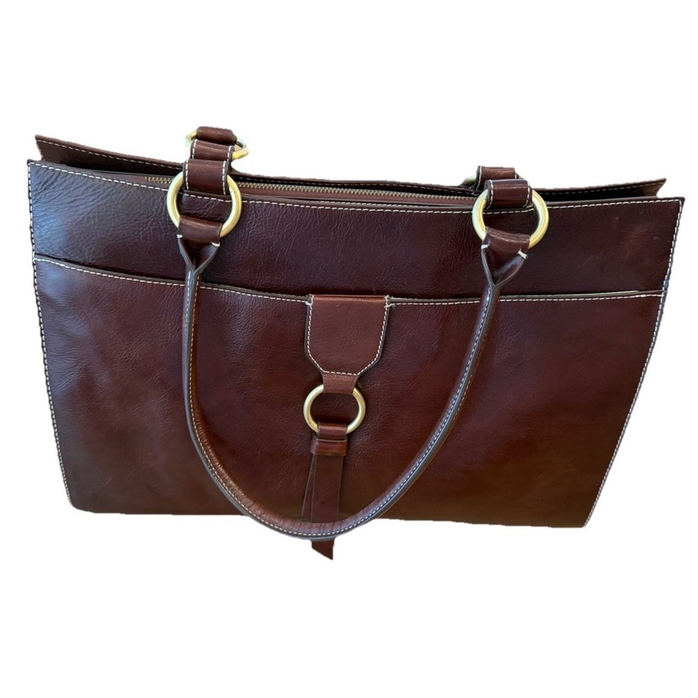 Vintage Franklin Covey Italian Leather Tote Bag Brown Work Organizer Purse